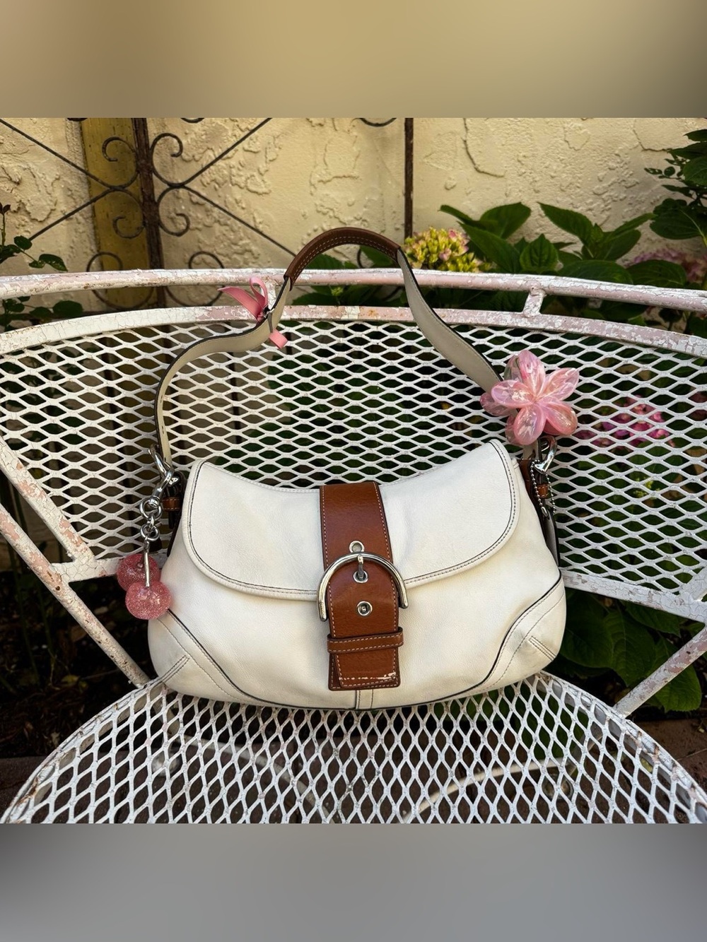 Y2K Coach White Leather & Brown Large Soho